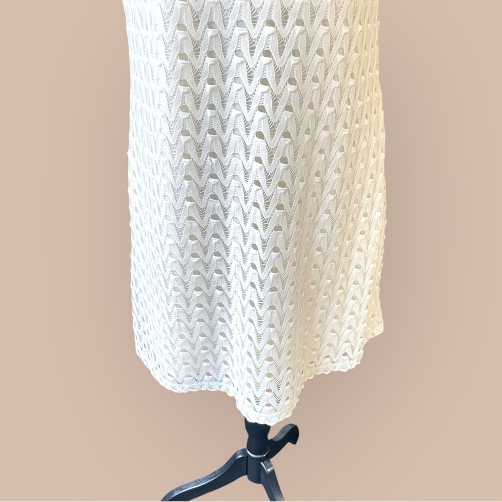 Red Camel Ivory Crochet Shift Dress Large – Sleeveless Lined Knit, Keyhole Back - Picture 6 of 11